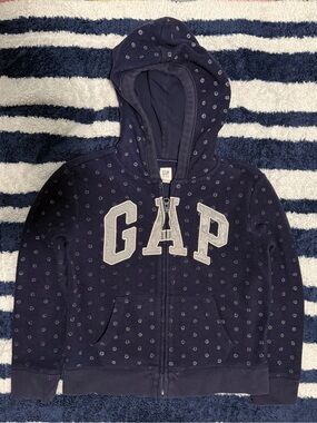 GAP Kids Navy Zip-Up Hoodie with Polka Dot Accents